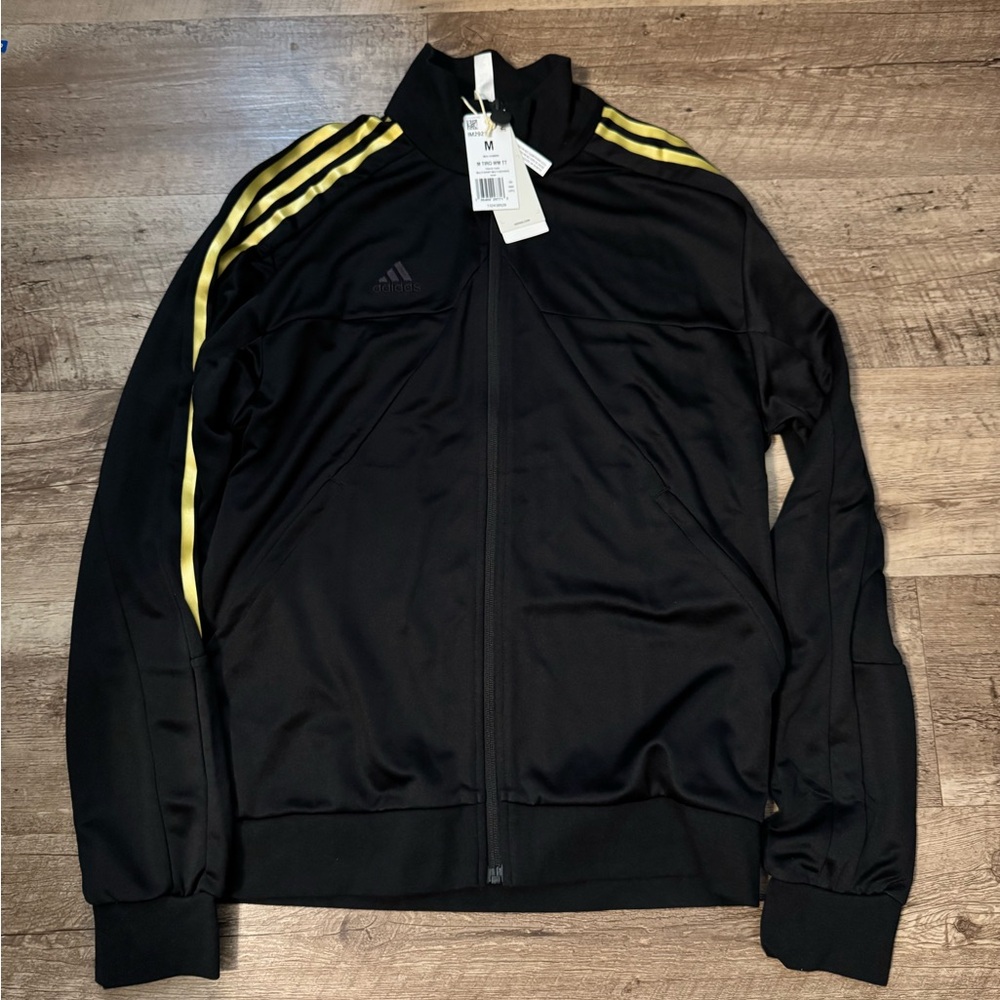 Adidas Men's Black Windbreaker with Yellow Accents